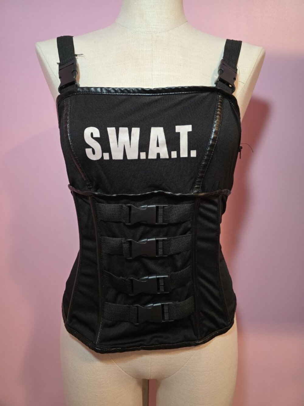 Women's S.W.A.T Halloween Costume Black Corset Top Size Medium Sexy